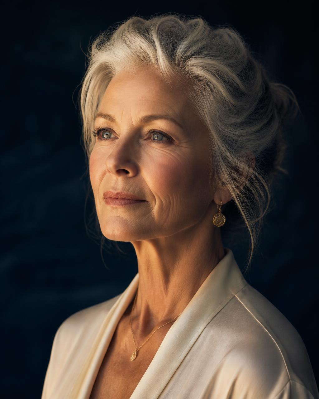 A calm portrait of a woman recording a legacy message